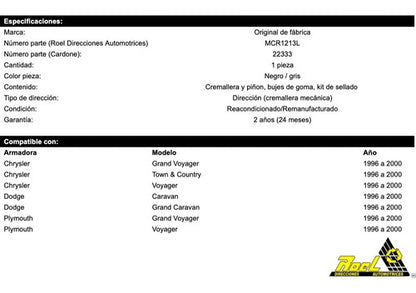 Cremallera Direccion Hidraulica Voyager 1996 A 2000 (22333)