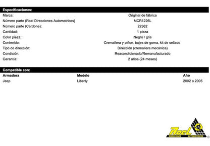 Cremallera Direccion Hidraulica Liberty 2002 A 2005 (22362)