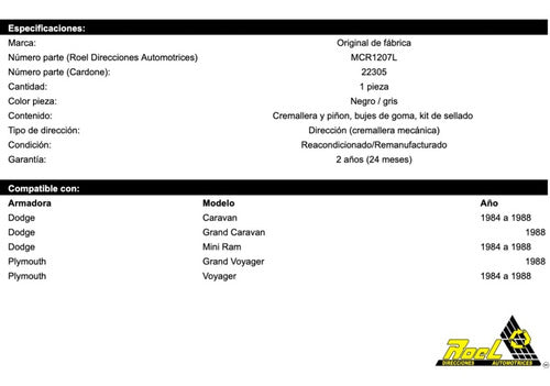 Cremallera Direccion Hidraulica Voyager 1984 A 1988 (22305)