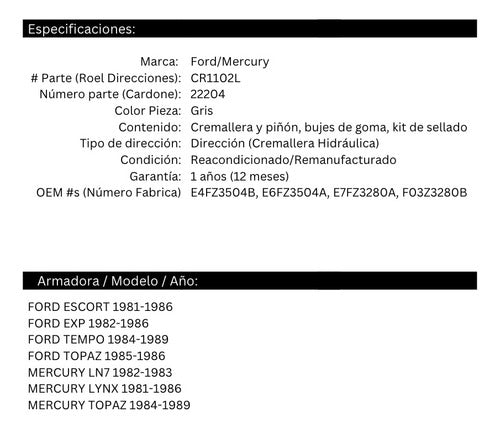 Caja Cremallera Direccion Hidraulica Ford Topaz (22204)