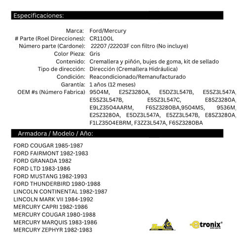Caja De Dirección Hidraulica Ford Cougar Original