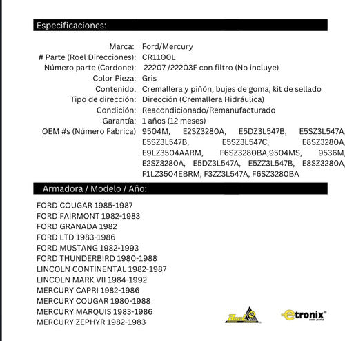 Caja De Dirección Hidraulica Ford Thunderbird Original
