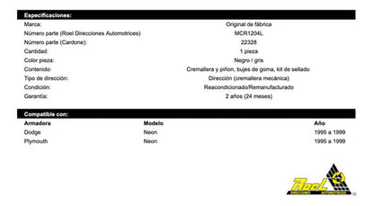 Caja Cremallera Direccion Hidraulica Dodge Neon (22328)