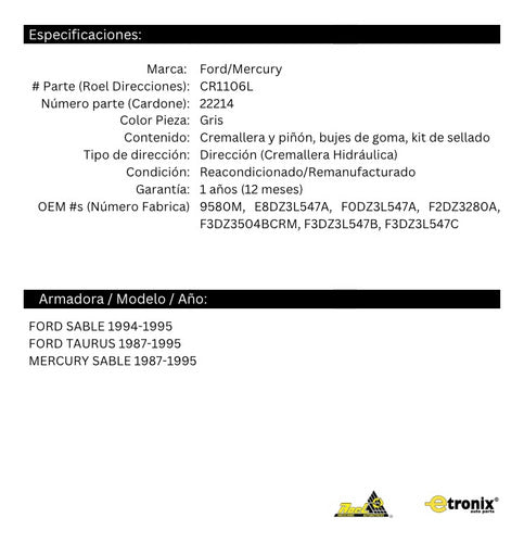 Caja De Dirección Hidraulica Mercury Sable 1993 1994 1995