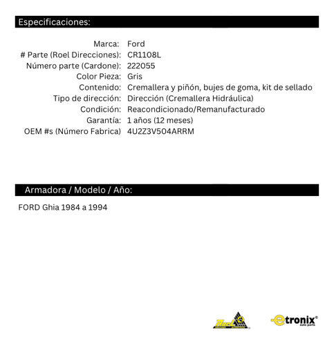 Cremallera Dirección Hidráulica Ford Ghia 1984 A 1994