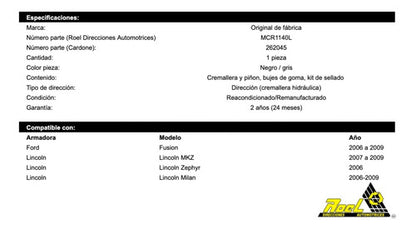 Caja De Dirección Hidraulica Lincoln Mkz (262045)