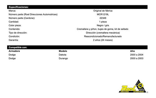 Cremallera Direccion Hidraulica Durango 2000 A 2003 (22349)