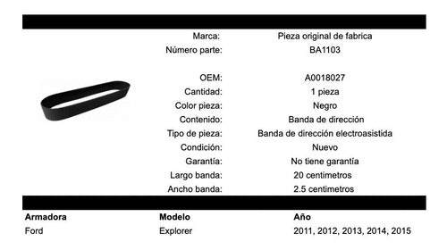 Banda Para Caja Dirección Electroasistida Ford Explorer