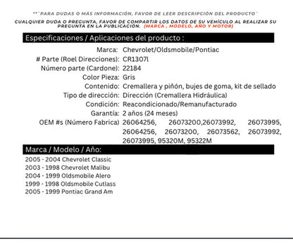 Cremallera Direccion Hidraulica Pontiac Grand Am 1999 A 2005