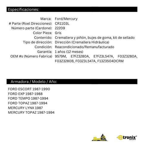 Caja De Dirección Hidraulica Ford Tempo 1987 A 1994