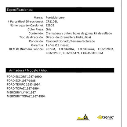 Caja De Dirección Hidraulica Ford Escort 1987 A 1990