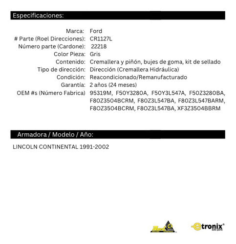Cremallera Direccion Hidraulica Lincoln Continental 22-218