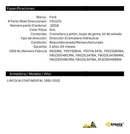 Cremallera Direccion Hidraulica Lincoln Continental 22-218