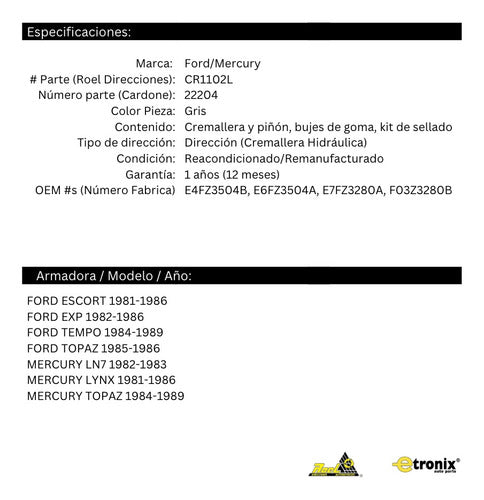 Caja Cremallera Direccion Hidraulica Ford Escort 1985 1986