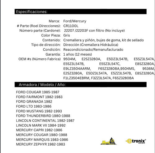 Caja Cremallera Direccion Hidraulica Ford Fairmont (22203f)