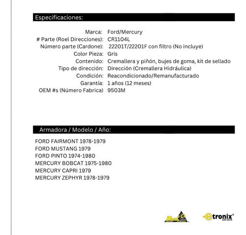 Cremallera Dirección Hidráulica Ford Pinto 1974 A 1980