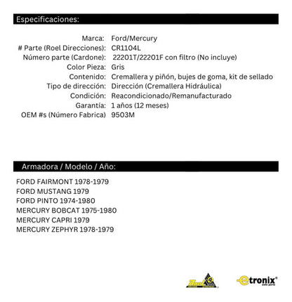 Cremallera Dirección Hidráulica Mercury Bobcat 1975 A 1980