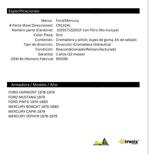 Cremallera Dirección Hidráulica Mercury Zephyr 1978 1979